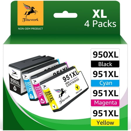 Ink 950XL 951 XL Combo Pack Replacement for HP Printer Ink 950 and 951 for HP OfficeJet Pro 8600 8610 8620 8100 8630 8660 8640 8615 8625 276DW 251DW (Black, Cyan, Magenta, Yellow, 4-Pack)