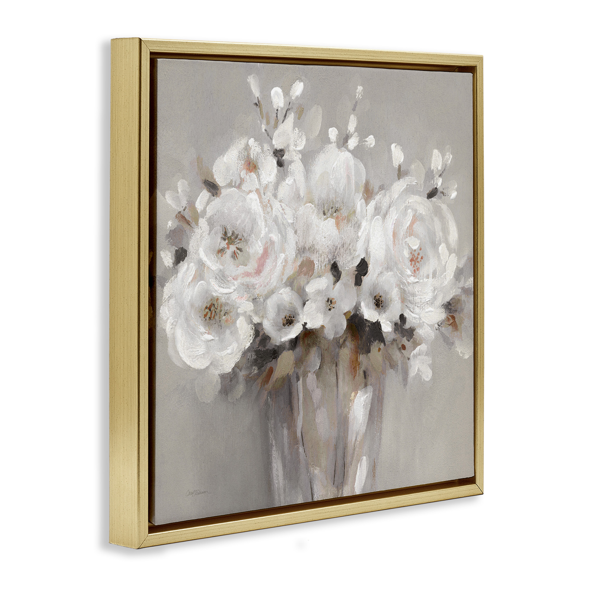 Stupell Industries White Flower Bunches Botanical & Floral Painting Gold Floater Framed Canvas Art Print Wall Art, 25 x 25