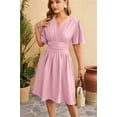 thumbnail image 6 of Women'S Dress 2025 Summer Deep V Neck Elegant Ruffle Mini Dress Waist Dresses Light Pink L, 6 of 9