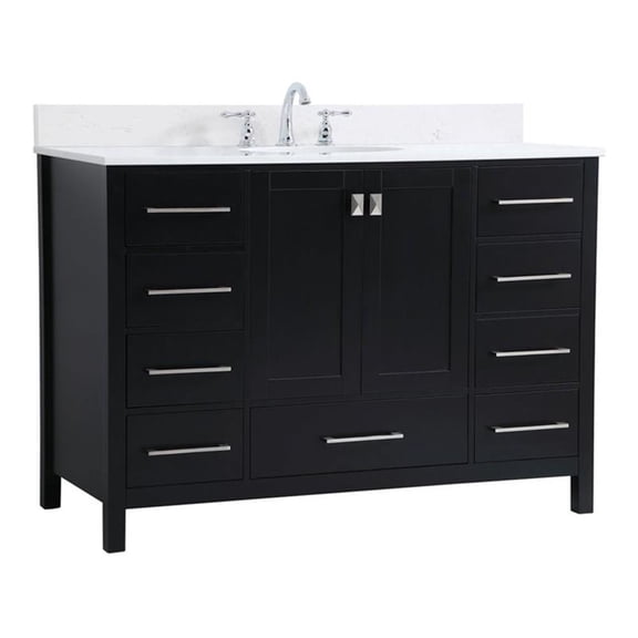 Elegant Decor Irene 48" Solid Wood Single Bathroom Vanity w/ Backsplash in Black