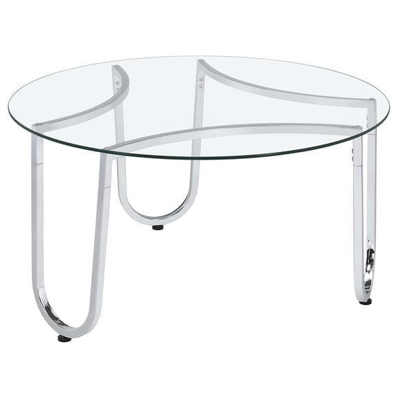 Coaster Beller Round Tempered Glass Top Cocktail Coffee Table, Chrome