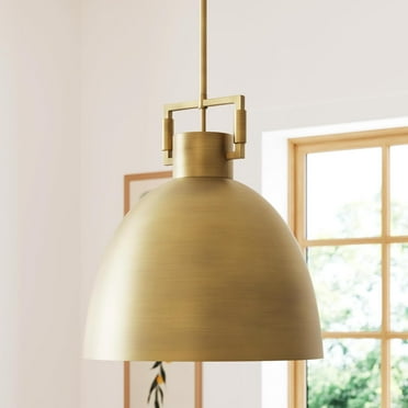 Pendant Lighting, Hanging Ceiling Light with Oversized Metal Shade and Adjustable Cord, for Kitchen Island or Entryway, Antiqued Brass