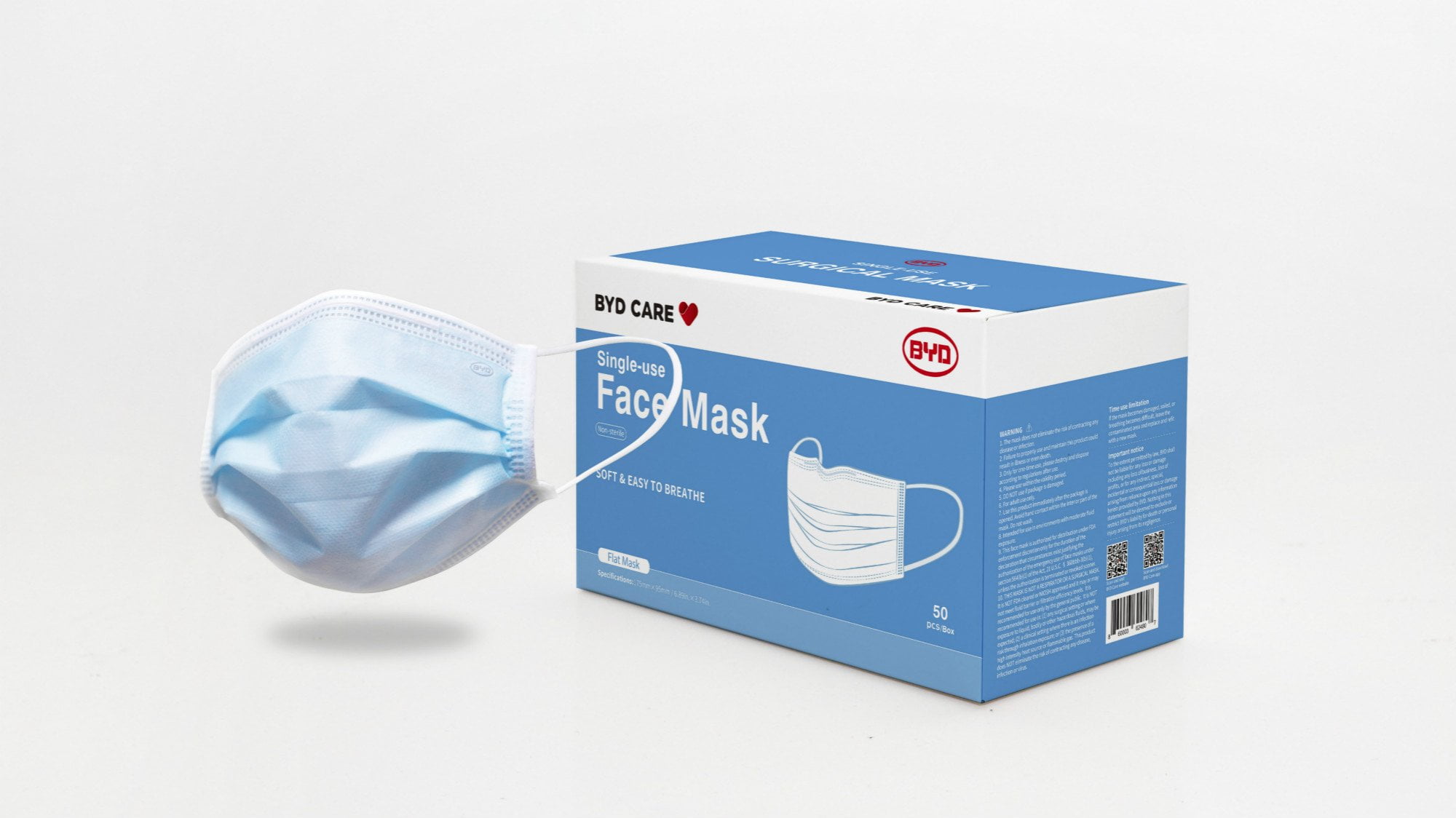 BYD Disposable Face Mask 3 Layer NonWoven Material PPE 50