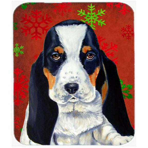 Basset Hound Red And Green Snowflakes Christmas Mouse Pad, Hot Pad Or Trivet - 7.75 x 9.25 In.
