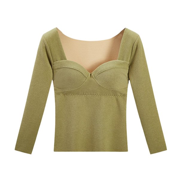 Gibobby Ropa interior mujer Ropa interior térmica de manga larga de terciopelo acolchado en el pecho con en V grueso de algodón a la moda de invierno para mujer(Verde, XL)