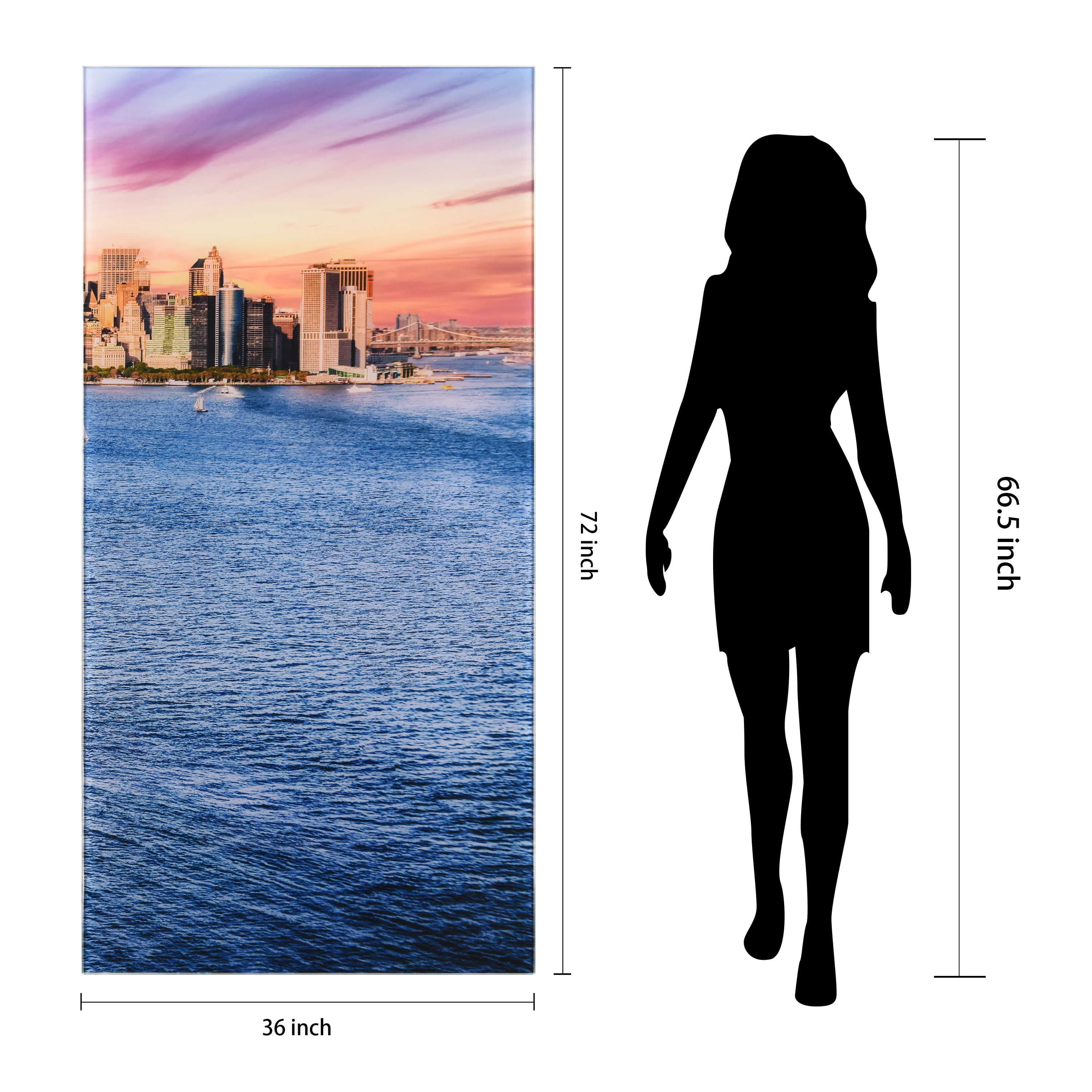 "New York View C" Frameless Free Floating Reverse Printed Tempered Art Glass Wall Art