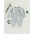 thumbnail image 2 of xiaxaixu Baby Boys Waffle Rompers Solid Color Buttons Crew Neck Long Sleeve Infant Jumpsuits Fall Toddler Clothes Bodysuits, 2 of 8