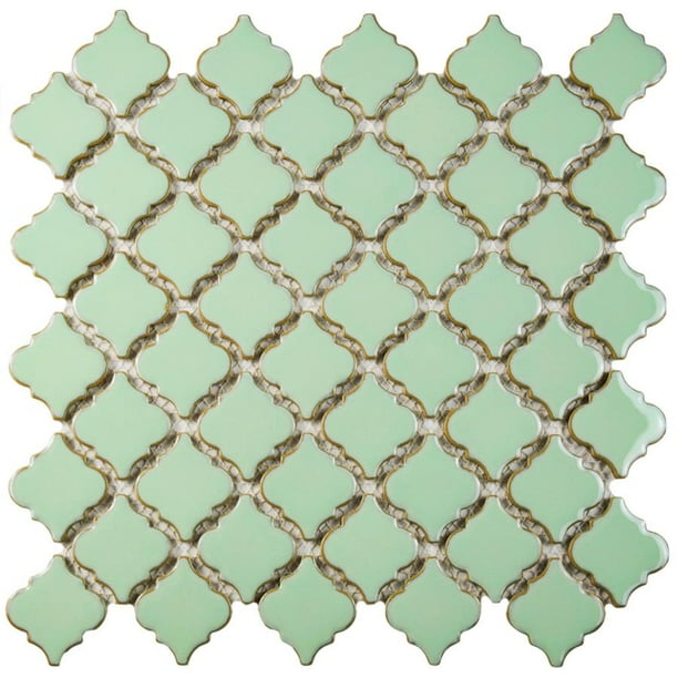 SomerTile 12.375" x 12.5" Antaeus Light Green Porcelain Mosaic Floor