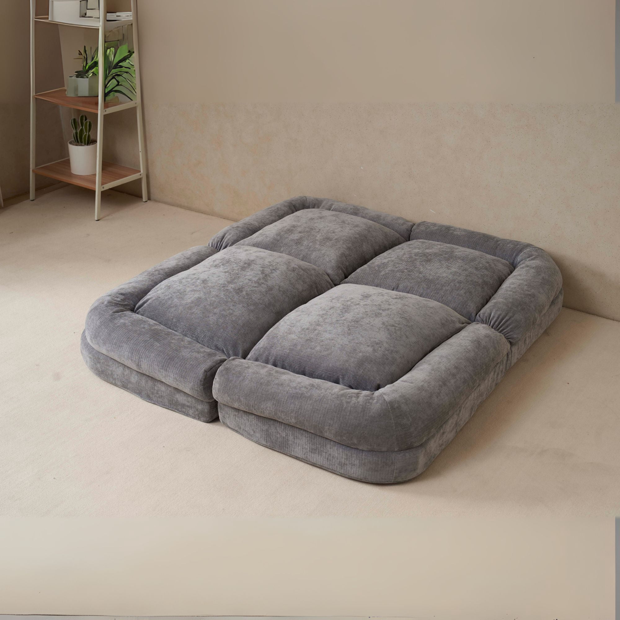 Convertible Fold-Out Sofa Bed, 18 Position Adjustable Double Sofa Bed, Folding Mattress Sofa with Thick Cushion for Living Room, Guest Room, Apartment, Gray