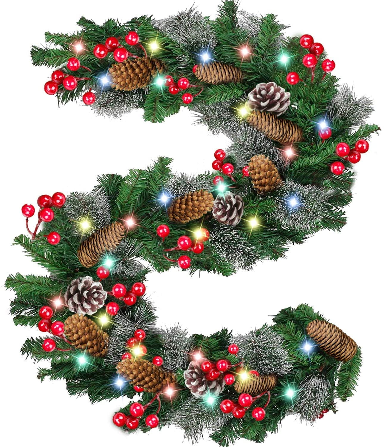 9 Foot by 10 Inch 100 LED Christmas Garland Battery Operated with