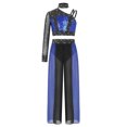 thumbnail image 2 of YiZYiF Girls Sequin Rhinestones Crop Top with Lyrical Performance Chiffon Pants Jazz Dance Outfit Sets Royal Blue 12, 2 of 7