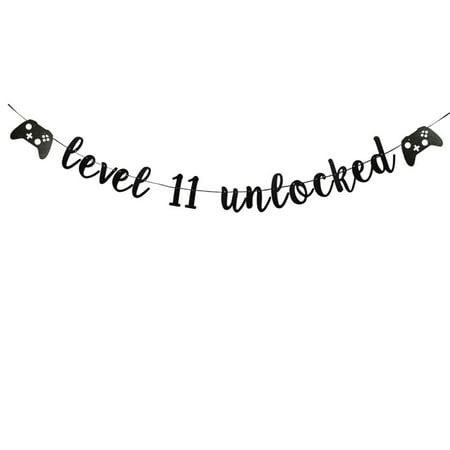 KUNGOON Video Game CORNET Level 11 Unlocked Banner,Gamer Banner,Gaming Level Up Winner Party Decor,Video Game Boy's or Girl's Game On Party Decorations Supplies.(Level 11 Unlocked)