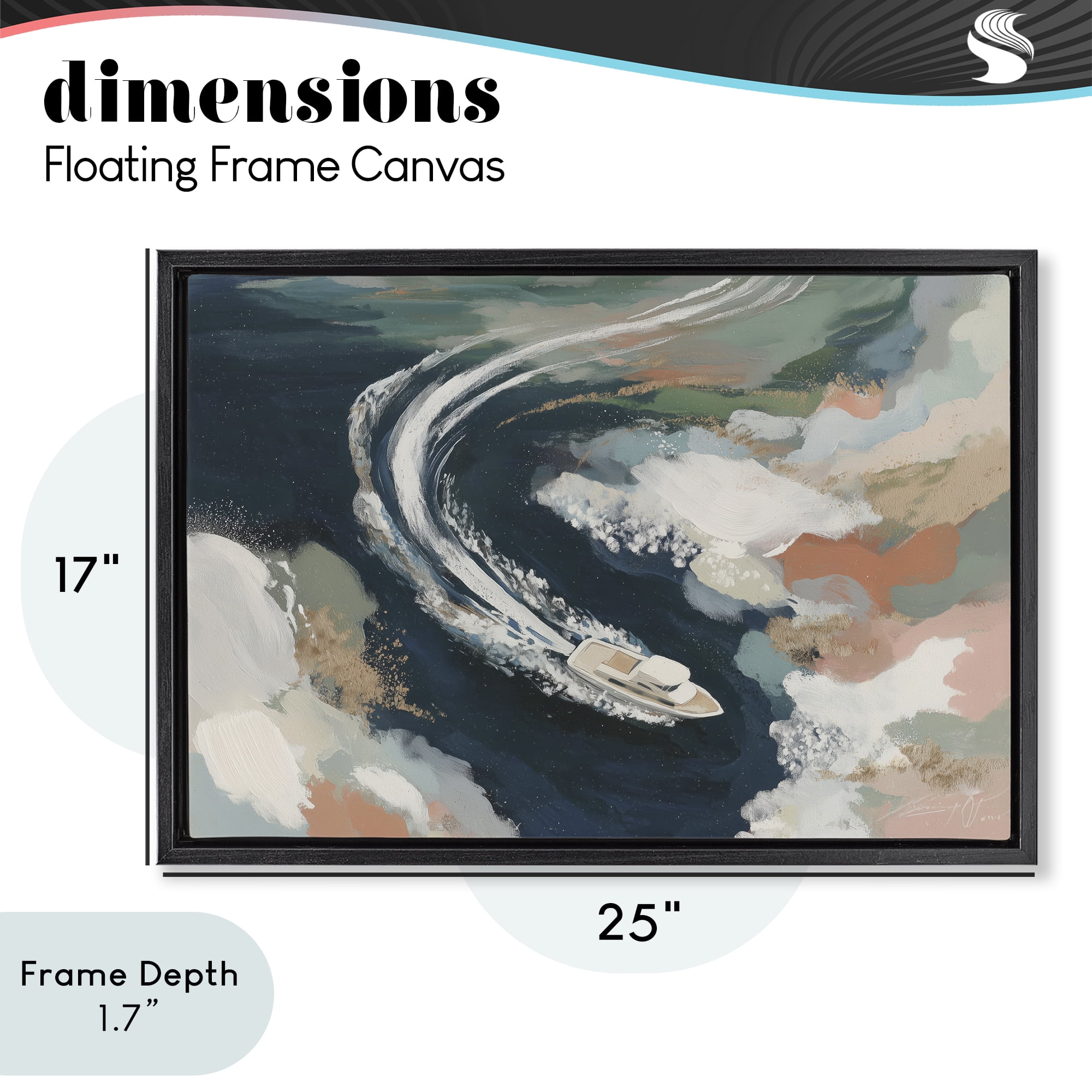 Stupell Industries Boat Wake From Above Black Framed Floater Canvas Wall Art, design by Chromatic Storm Studio