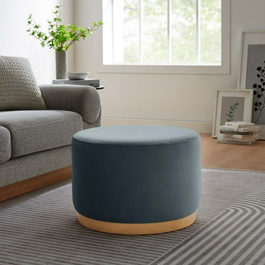 Modway Tilden Large 23" Round Performance Velvet Upholstered Ottoman in Cadet Blue Natural