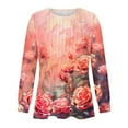 thumbnail image 4 of Womens Tops Casual Loose Fitting Pleated Round Neck Trendy Floral Print Long Sleeve Round Neck T-Shirt Tunic Tops,Orange,L, 4 of 5