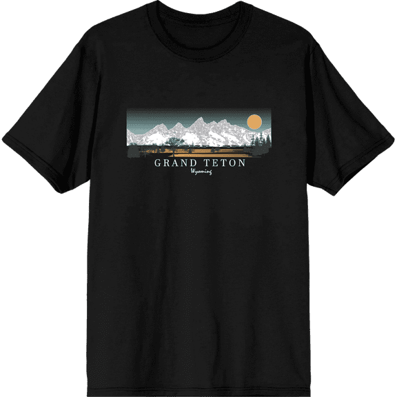 Adventure Society Grand Teton Wyoming Crew Neck Short Sleeve Adult T-shirt-Medium-Black