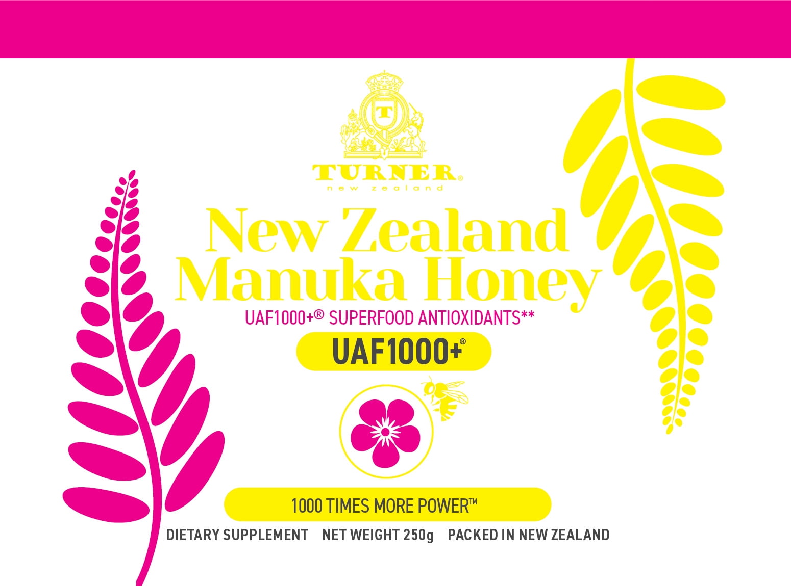 Turner New Zealand Manuka Honey, 1000x Power, Certified with UAF1000+ Antioxidants, Improves Digestion & Immune Support, 5 Jars
