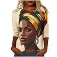thumbnail image 2 of Brnmxoke Women's 2025 Fashion Tops 3/4 Sleeve T-Shirts Vintage Crewneck Black History Afro American Basic Business Tees Loose Blouses Multicolor,XXXL, 2 of 5