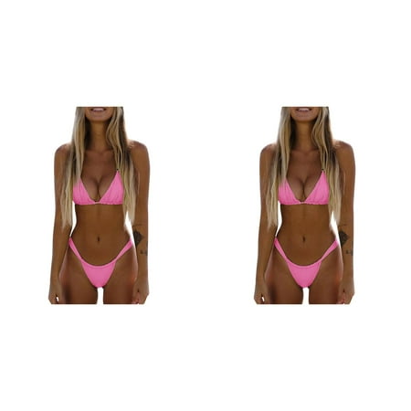 Wijhcboe 2 Pack Halter plus Size Push up Swimsuits for Women High Two Up Bikini Women Swim Shorts And Bikini Top Piece Up Women Cut Lace Solid Sexy Swimsuit Set Push Swimwears Tankinis Set Womens Lo