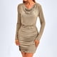 thumbnail image 3 of ICHUANYI Liquidación Mini vestido bodycon de otoño para mujer, brillante, manga larga, cuello vuelto, fruncido, corto, club, cóctel, vestidos de invitados de boda ICHUANYI WER202308244142, 3 of 9