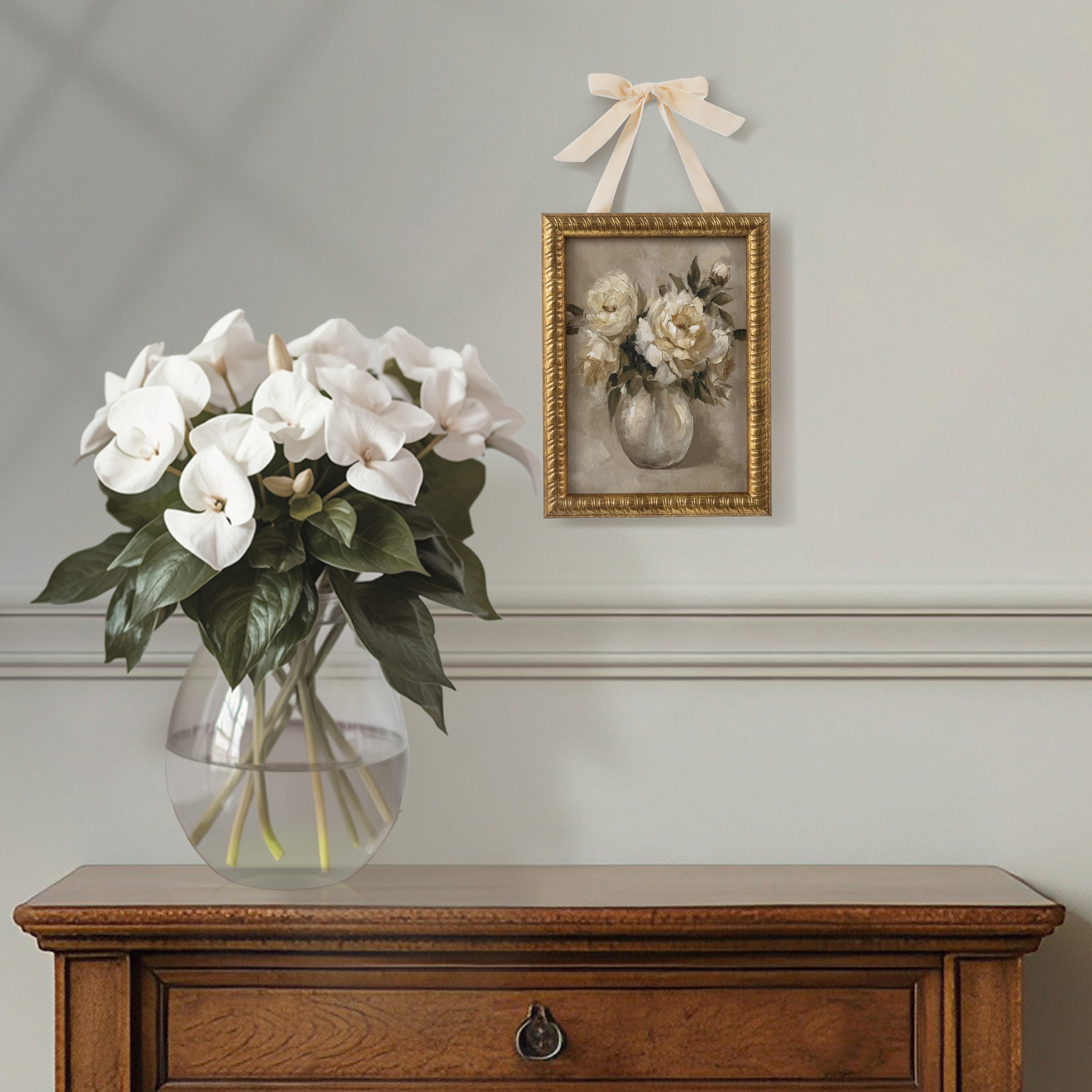 My Texas House Spring Art Luminous White Roses Framed Canvas w/Velvet Hanger 6x8