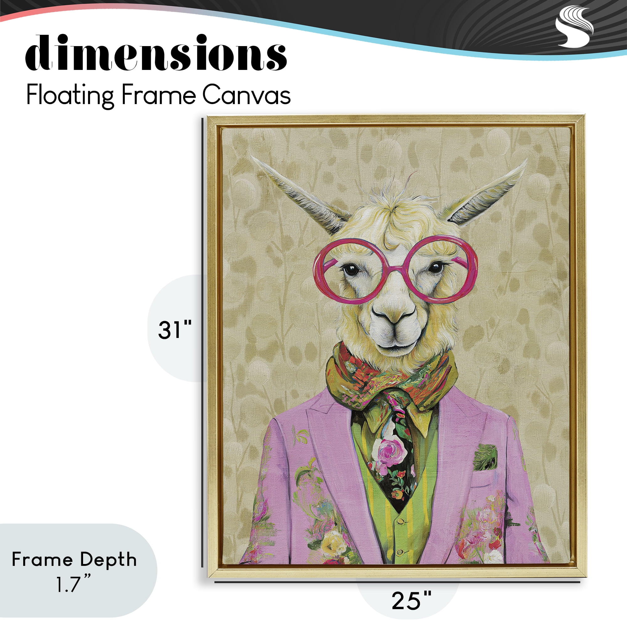 Stupell Industries Stylish Llama with Glasses Gold Framed Floater Canvas Wall Art, design by Svetlana Aleynikova