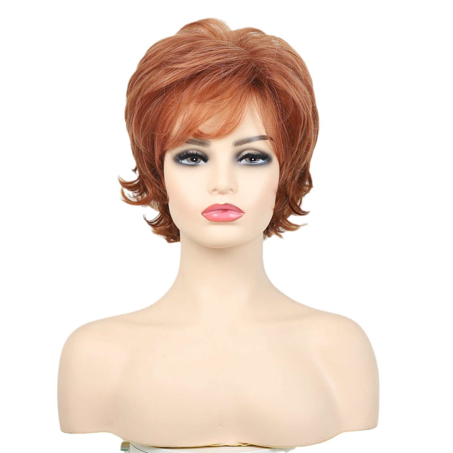Auburn Short Layered Wig Heat Resistant Side Bangs Natural Synthetic Hair Women