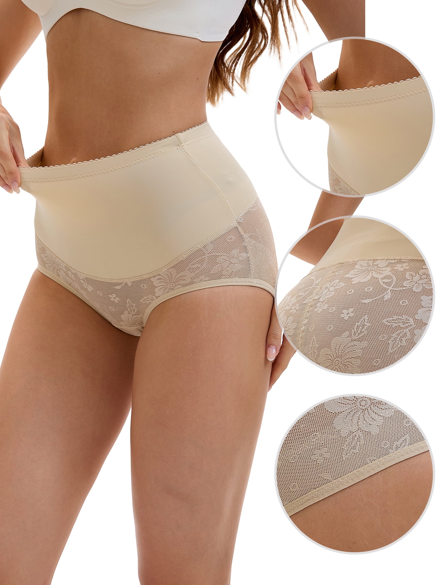 Unique Bargains High Waisted Slimming Lace Briefs S Beige