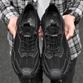 thumbnail image 4 of Men's Grey Matte Leather Hand Stitched Outdoor Walking Shoes Quick Elastic Drawstring Anti-Collision Toe Trekking Sneakers, 4 of 8