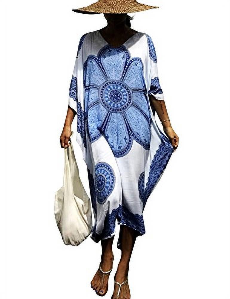 Bsubseach Women's Big Floral Print Kaftan Maxi Dress Beach Cover up ...