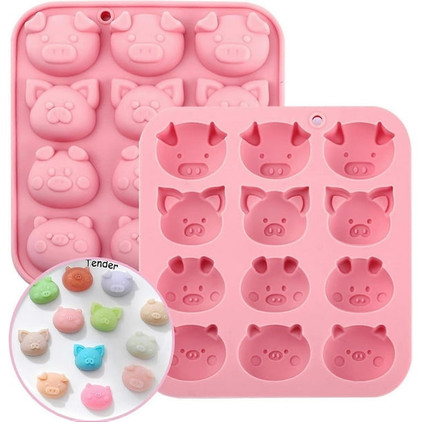 2pcs Funny Pig Silicone Molds for Chocolate, Pig Face Candy Mold Silicone for Gum, Almond Candy, Soft Candy, Jelly, Pudding, Gelatin, Soap, Candle, Ic