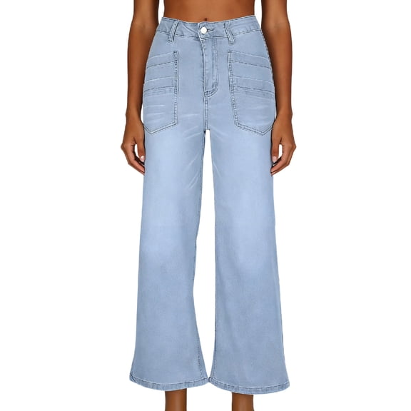 hoksml Women's High Waisted Wide Leg Jeans Pocketed Utility Denim Pants Casual Loose Fit Trousers for Daily Wear