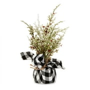 Holiday Time Mini Tree Black White Plaid Base, 7"