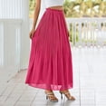 thumbnail image 4 of Womens Fashion Casual Beach Flowy Solid Midi Skirt Pleated High Waist Elastic Waist Lightweight A Line Long Skirt, 4 of 6
