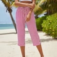 thumbnail image 7 of Striped Capri Pants for Women Loose Fit Straight Leg Cropped Pant Casual Summer Drawstring Elastic Waist Trousers Red L, 7 of 7