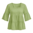 thumbnail image 5 of Craaazy Tops for Women 3/4 Sleeve Relaxed Fit Solid Color Square Neck Cotton Linen Tees for Casual Outings, Summer Vacation, 5 of 6