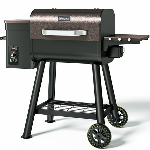 KingChii Pellet Grill Smoker with Side Shelf, 456 SQ.IN Grill with PID Temperature Control for Outdoor Cooking, BBQ Camping and Patio, Brown