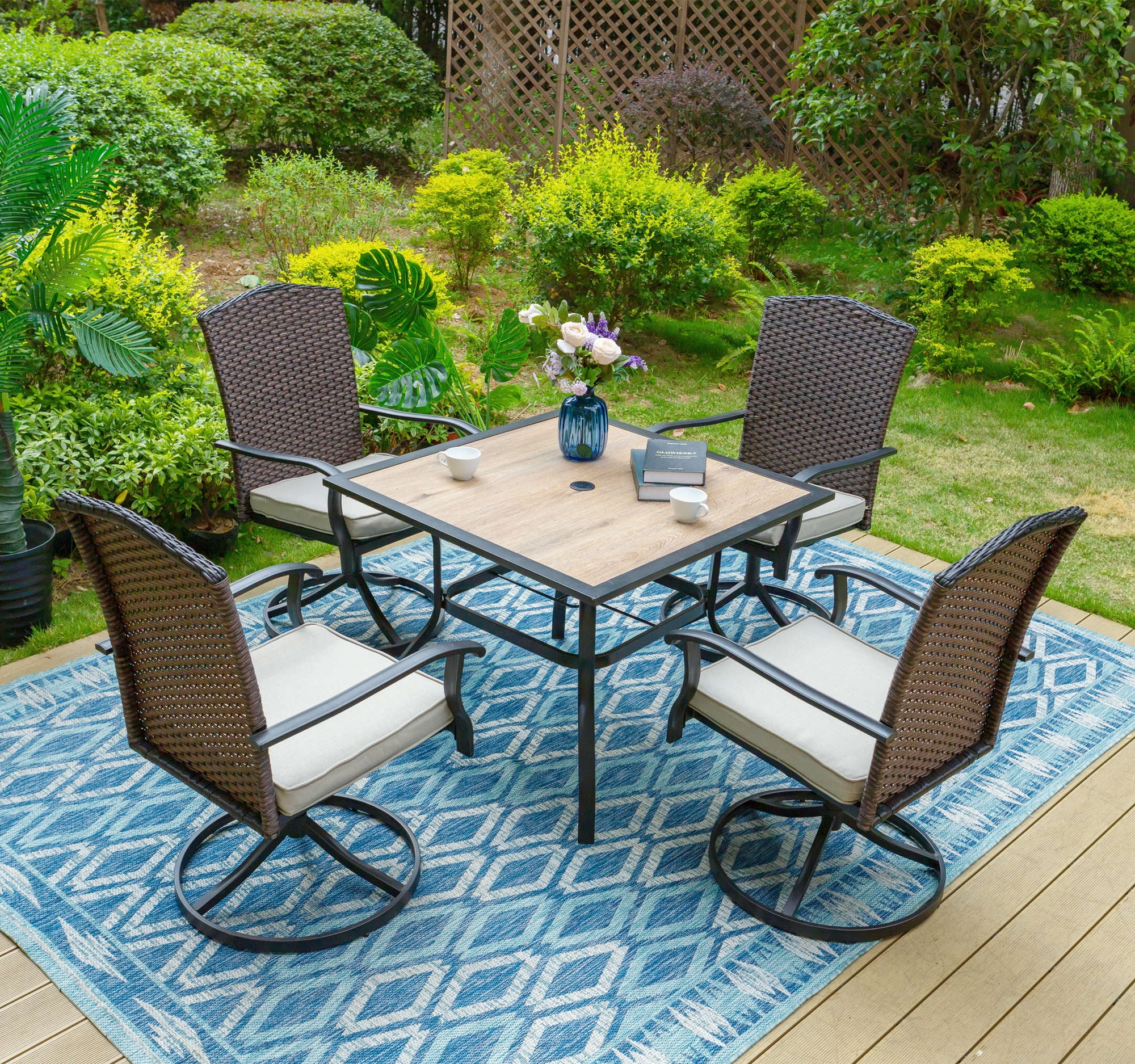 Sophia & William 5 Pieces Patio Dining Set Metal Chairs & Umbrella