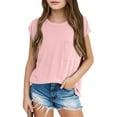 thumbnail image 3 of Inglocry Girls Cap Sleeve T Shirts Kids Summer Crewneck Solid Tops Tees Basic Cute Summer Tops For Teens 5-14 Years Pink 5-6Y, 3 of 4
