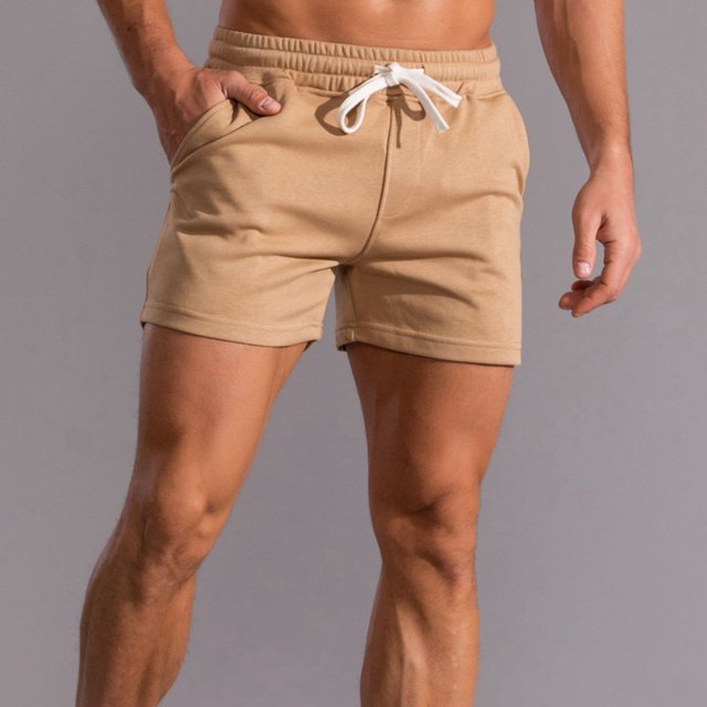 LYMAYTER Men Running Shorts Solid Color Cotton Loose-fit Jersey Drawstring for Sweat Short Pants S-4XL