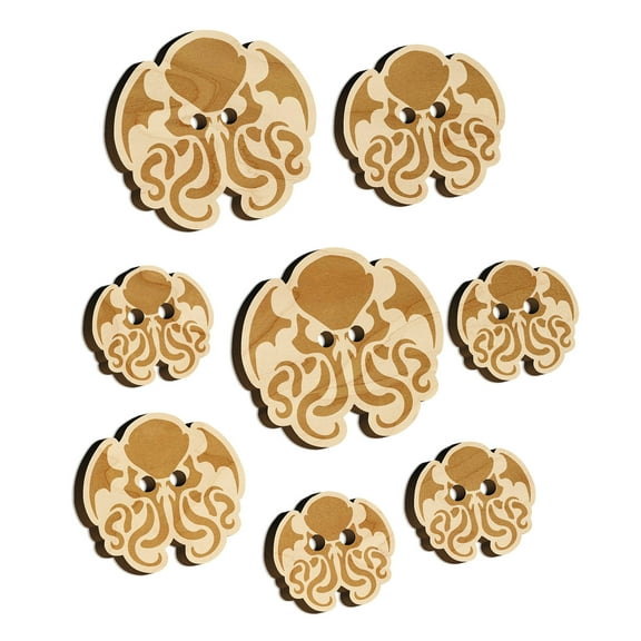 Cthulhu Eldritch Horror Scary Wood Buttons for Crochet Knitting Sewing DIY Craft - Various Sizes (8pcs)