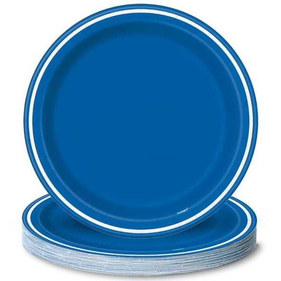 Royal Blue Thin Stripes Plastic Dinner Plates (9") - 8ct - Vibrant, Durable & Reusable for Any Occasion