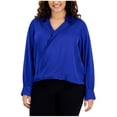 thumbnail image 1 of Calvin Klein Womens Faux-Wrap Wrap Blouse, blue, Plus Size, 3X, 1 of 1