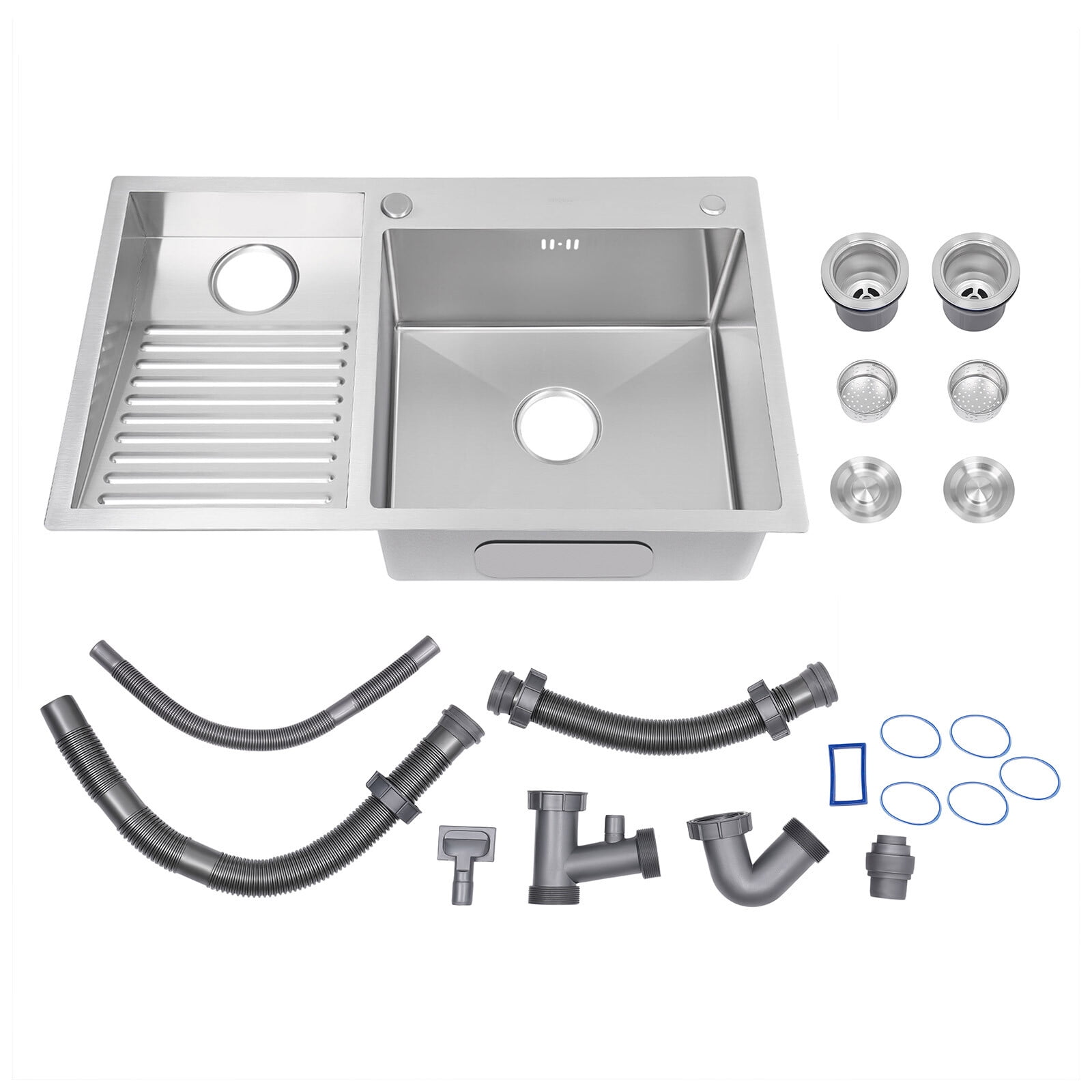 Miumaeov 2 Basins Laundry Sink Stainless Steel Undermount Utility Sink With Washboard 80*48cm
