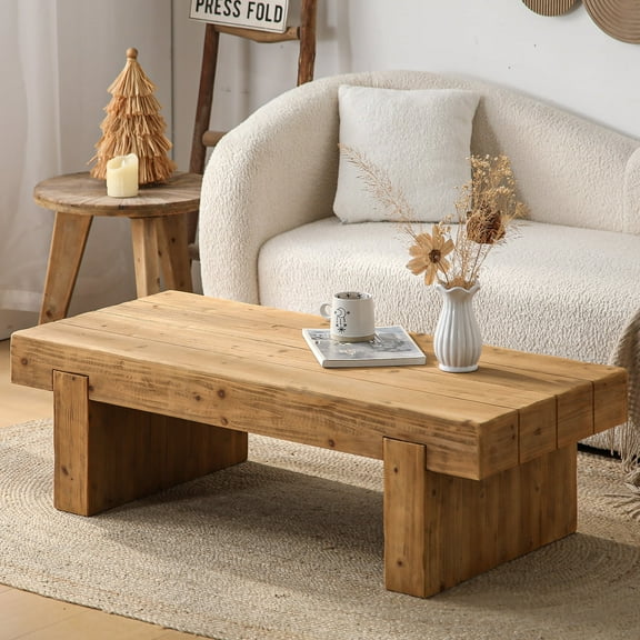 MDQMD Rectangular Coffee Table with Natural Texture,47'' Solid Wood Farmhouse Coffee Table for Living Room,Apartment