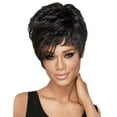 thumbnail image 2 of Teissuly Fashion Synthetic Short Hair Slightly Curly Realistic Black Short Hair, 2 of 4