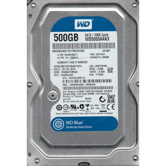 WD5000AAKX-08U6AA0, DCM DHNNHT2MGB, Western Digital 500GB SATA 3.5 Hard Drive