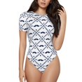 thumbnail image 2 of Goofa Hipster Mustache Printed Women Rash Guard Short Sleeve,Tummy control Swimsuit Surfing Swimsuit Bathing Suit One Piece Swimsuit UPF 50-Large, 2 of 9