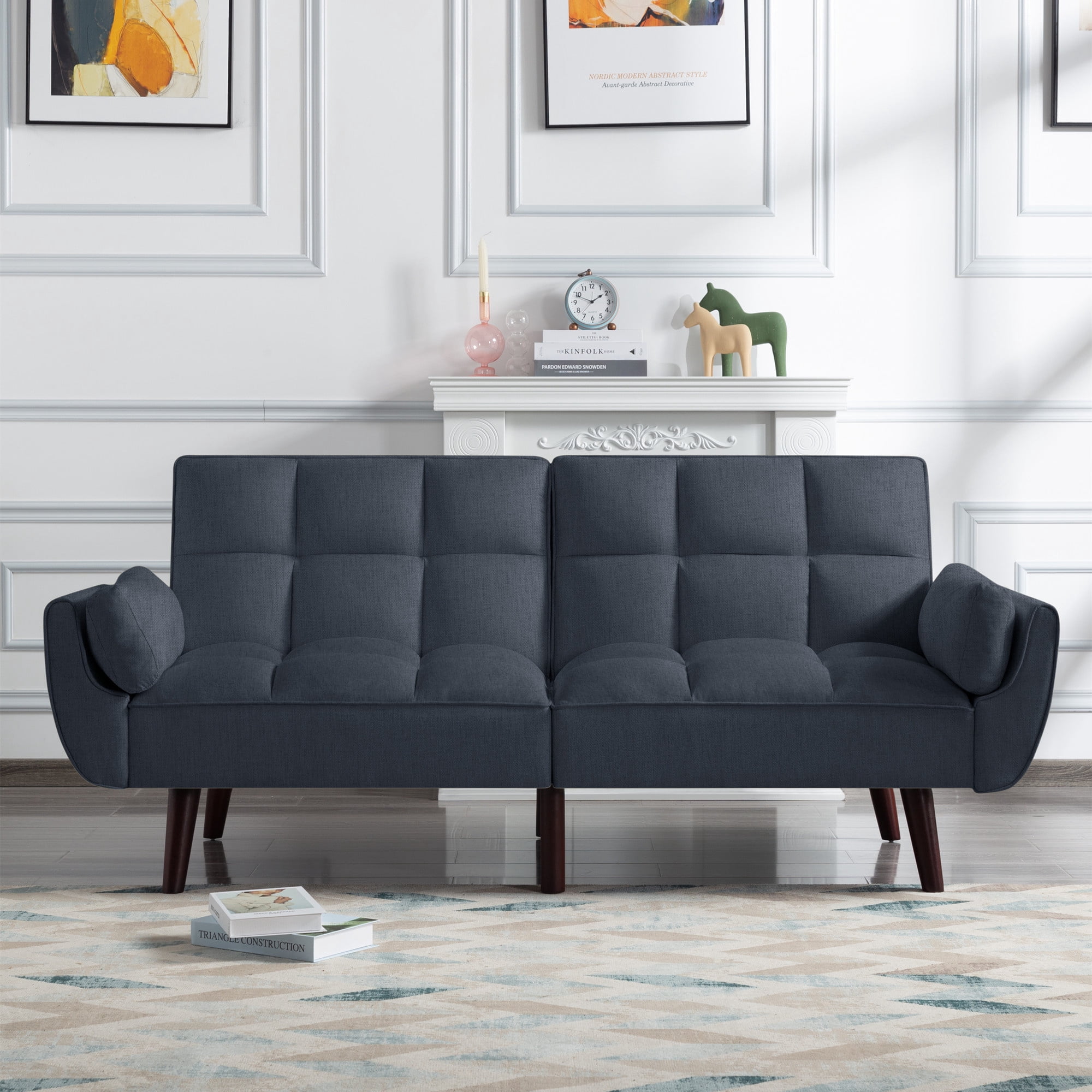 Aukfa 75" Convertible Futon Sofa Bed, Upholstered Loveseat Couch for Home Office, Dark Gray