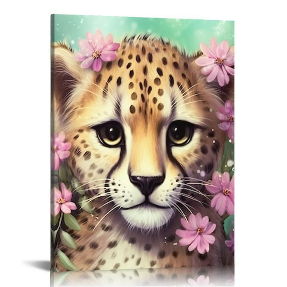 Sheronv cheetah flower digital art aesthetic canvas print home office wall decoration, fine art print wall painting, living room bedroom farmhouse bathroom decoration picture